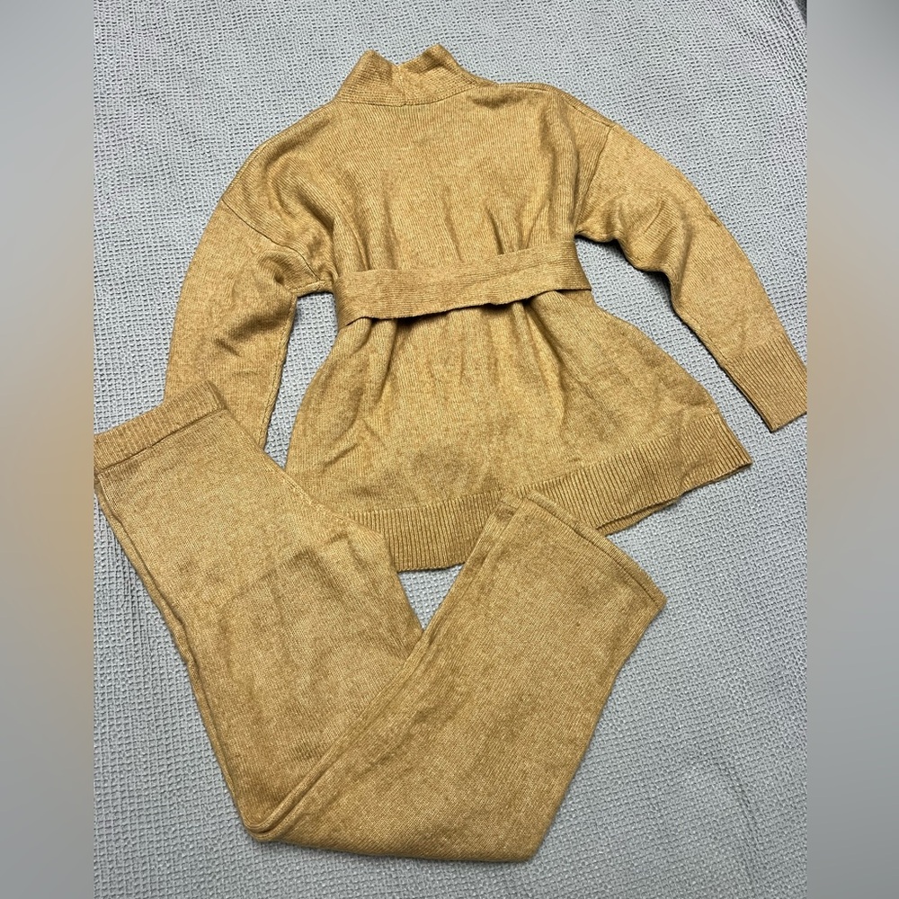 Cozy Set Calvin Klein Tan Brown Knit Cardigan and Pants Size XS